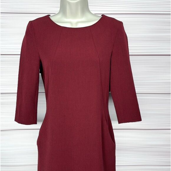 MM Lafleur Etsuko Sheath Dress Wine Burgundy 3/4 Sleeves Pockets No Belt size 2 - Picture 6 of 15
